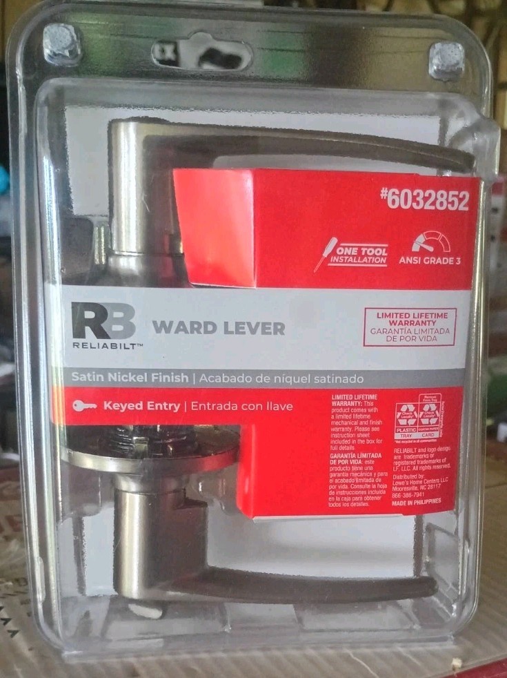 Reliabilt Ward Lever Keyed Entry Door Set Satin Nickel  MPN 93580-051
