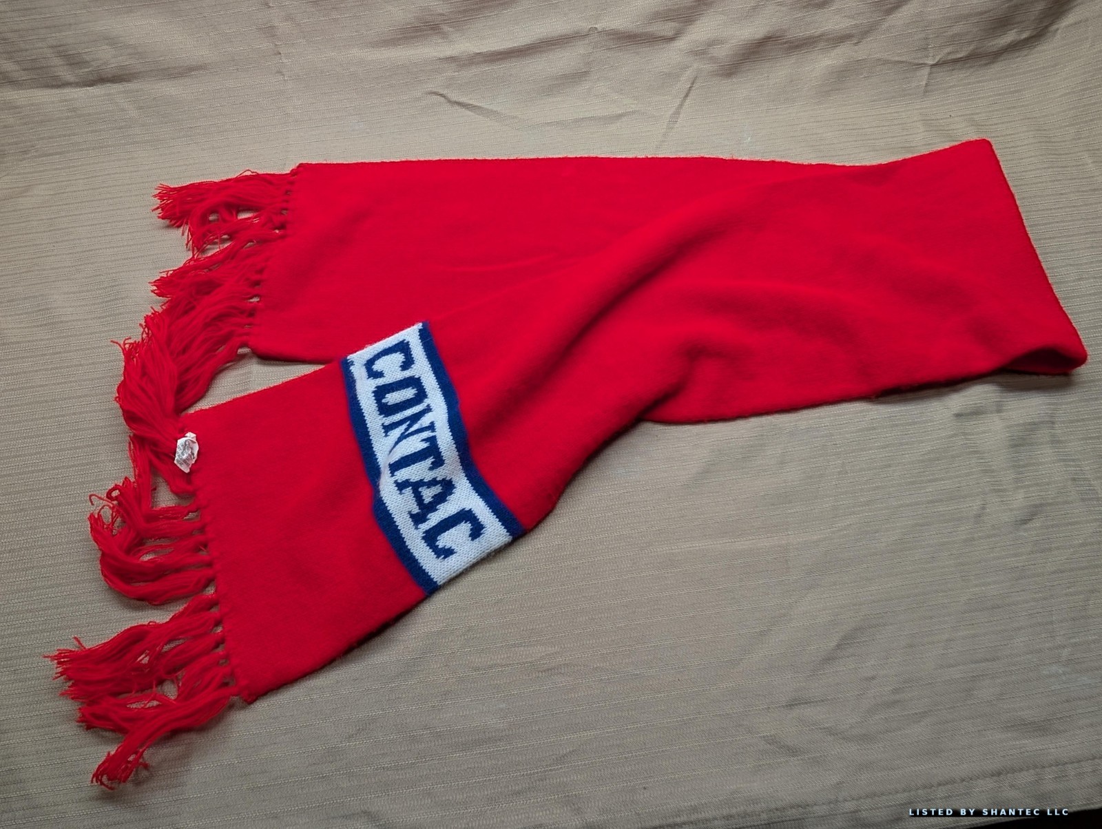 Vintage Scarf Tassels CONTAC DRUG Red White Blue Scarf WPL Promo