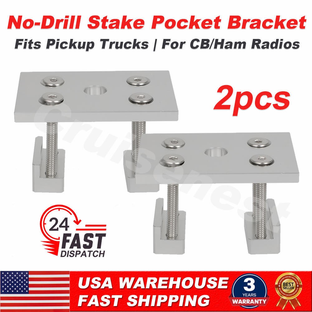 2PCS Pickup Truck Stake Pocket Antenna Bracket  Al For CB Ham 1/2'' Center Hole