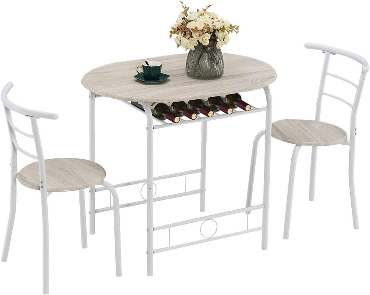 3 Piece Dining Set,Small Kitchen Table Set for 2,Breakfast Table Set,Kitchen Woo