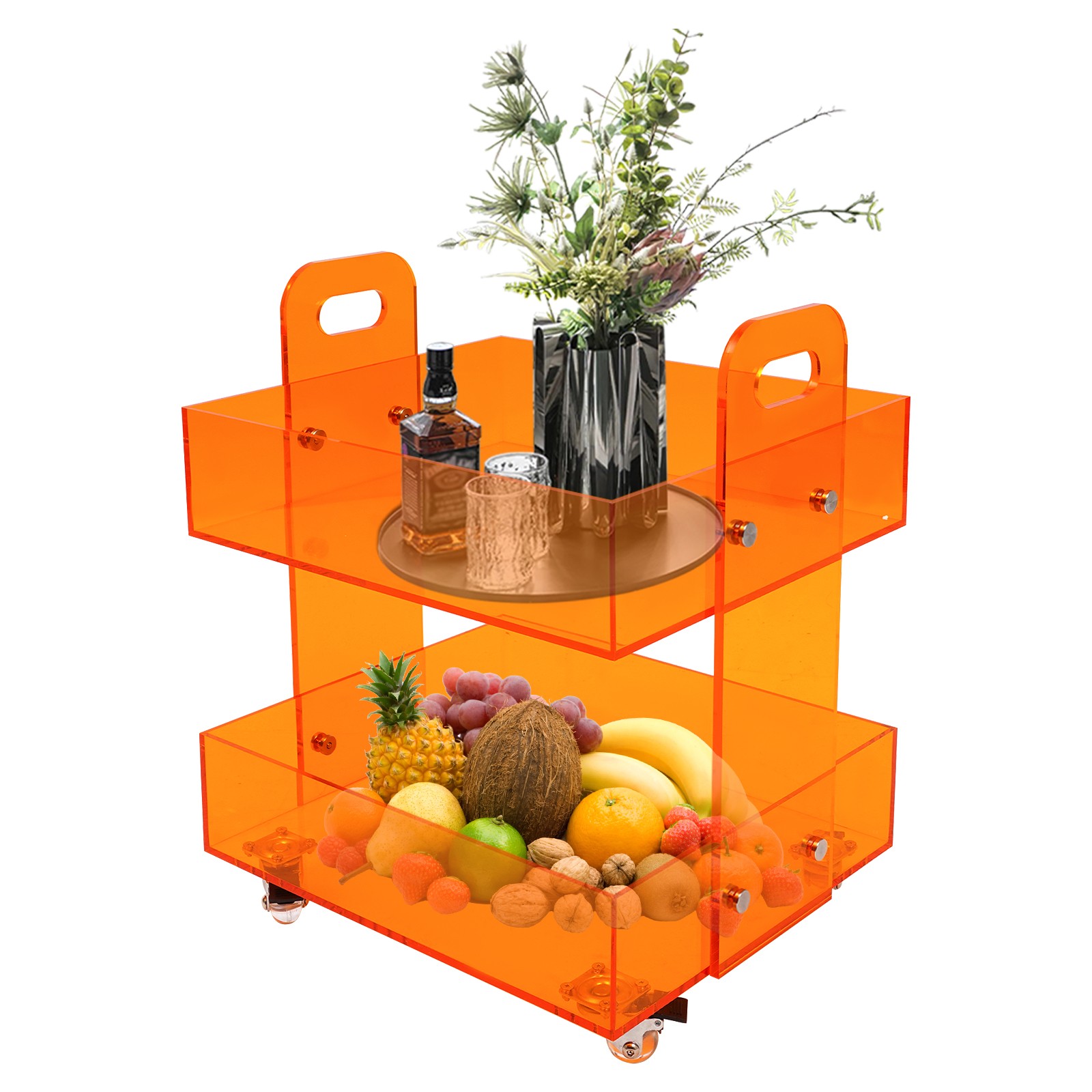 Acrylic Side Table Free Standing Storage Rack with Wheels Modern Bedside Table