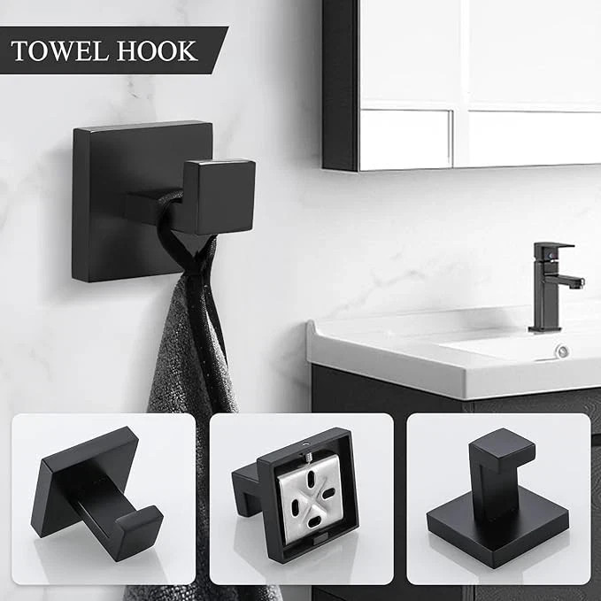 Matte Black 4-Piece Complete Bathroom Accessory Set Towel Bar & Hardware Kit