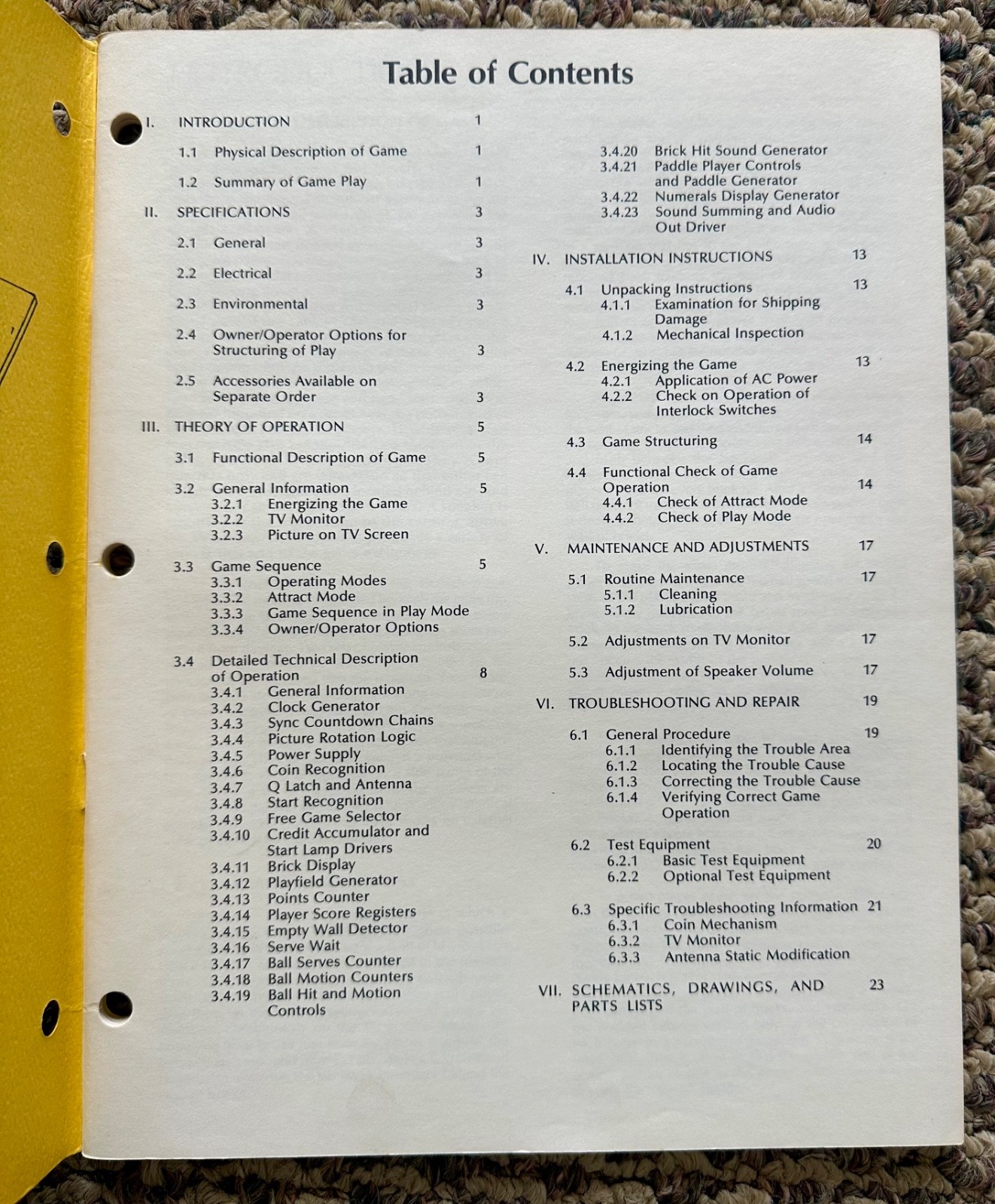 Original BREAKOUT ATARI Operation Maintenance Service Manual Arcade Video Game