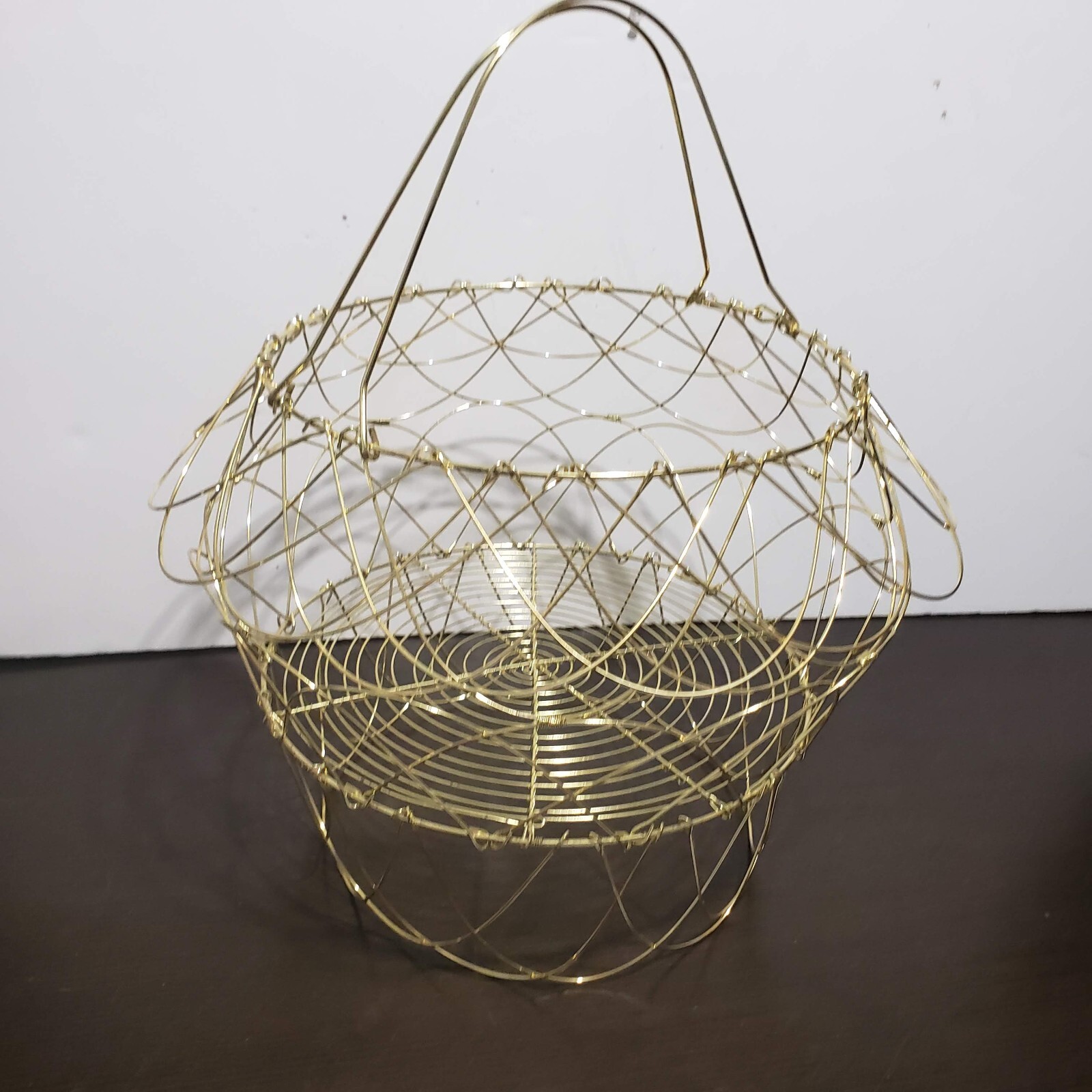 Gold Metal Wire Collapsible Folding Gathering Basket
