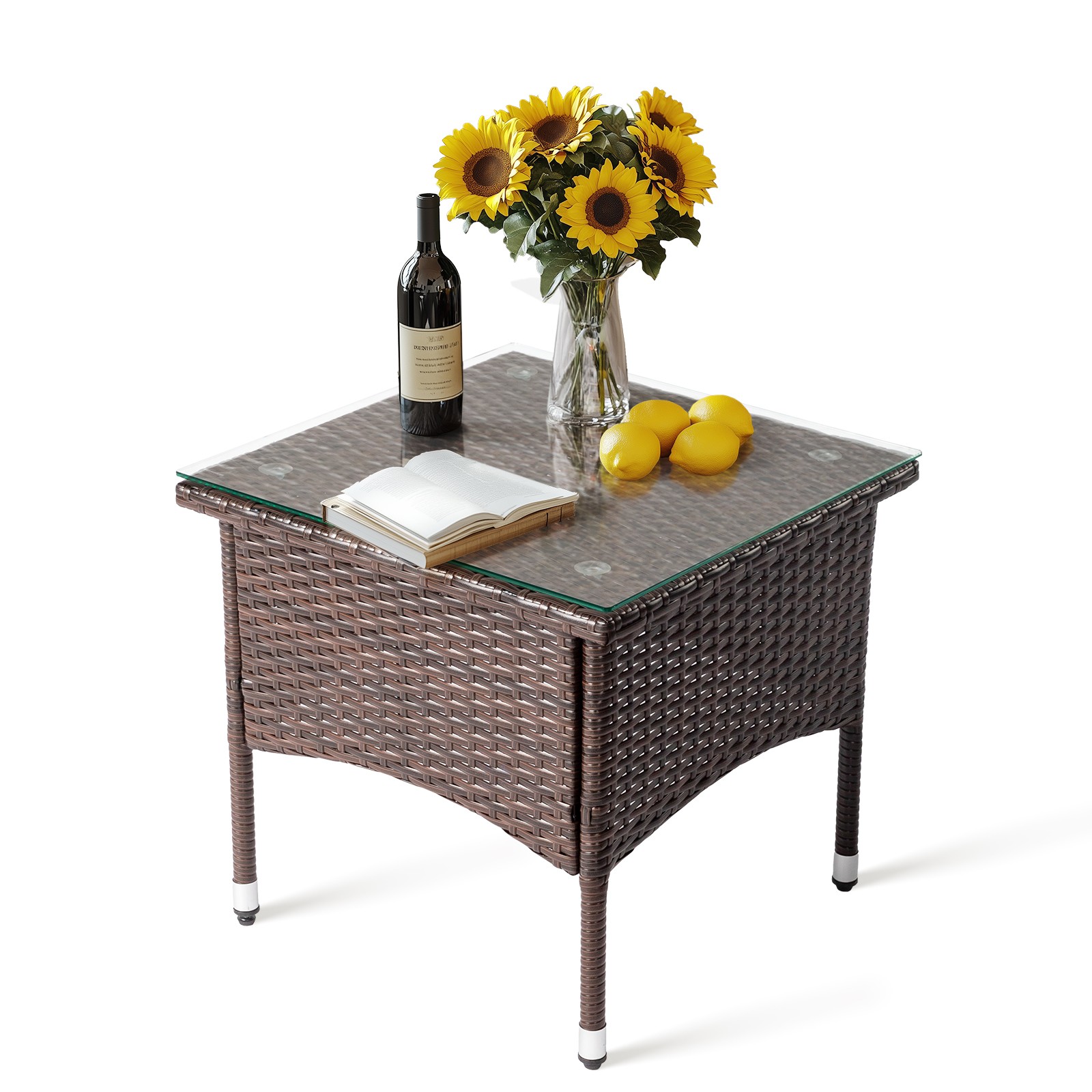 All-Weather Rattan Coffee Table Outdoor Patio Wicker 20 inch Square End Table