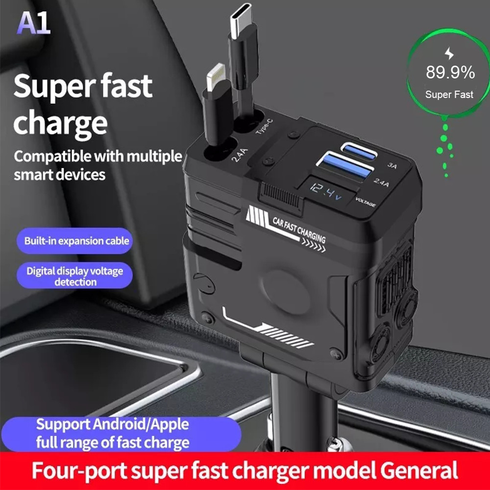 4 Ports USB Super Fast Car Charger Adapter for iPhone Samsung Android Cell Phone