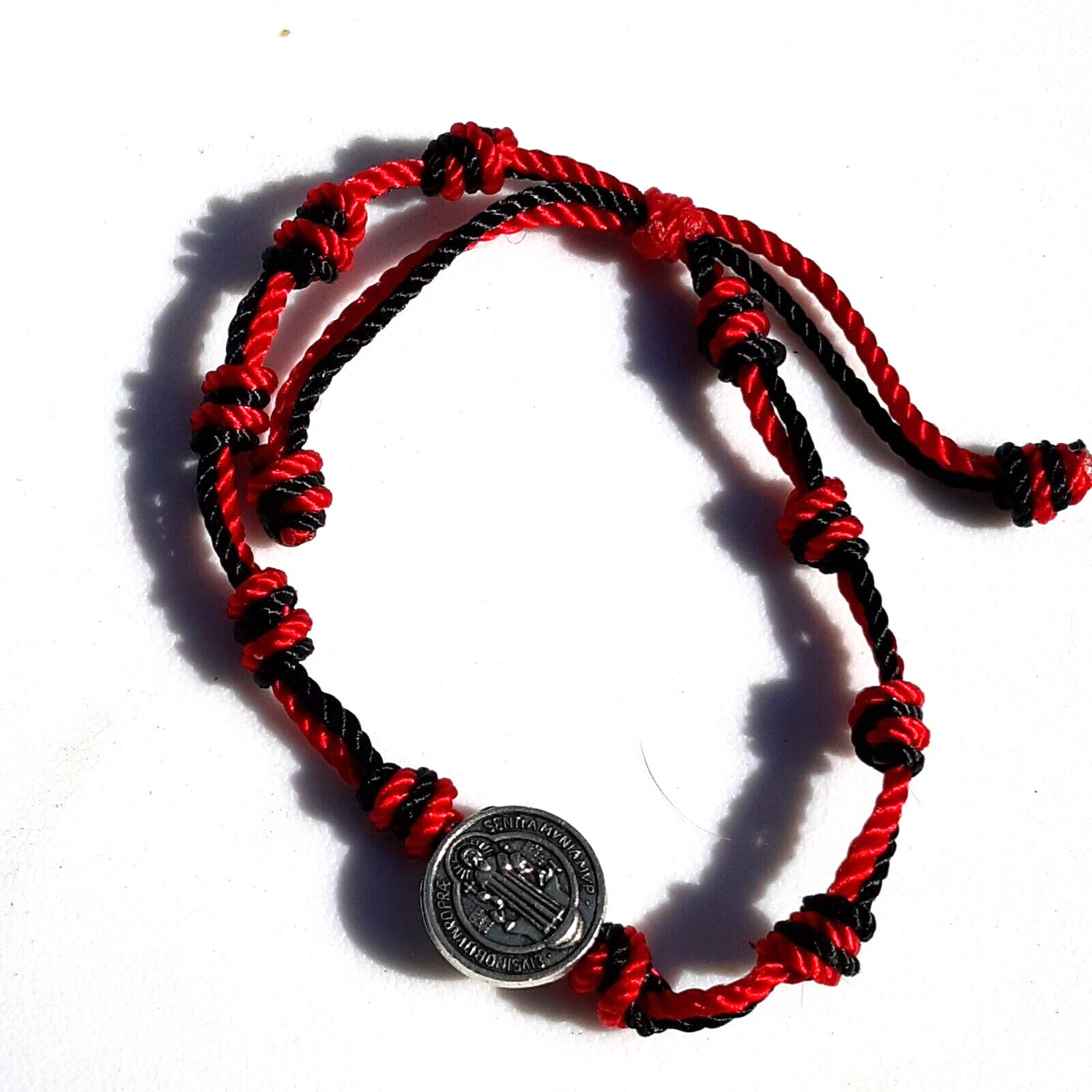 Double String 10 Knots with Amulet Saint Benedict Red and Black