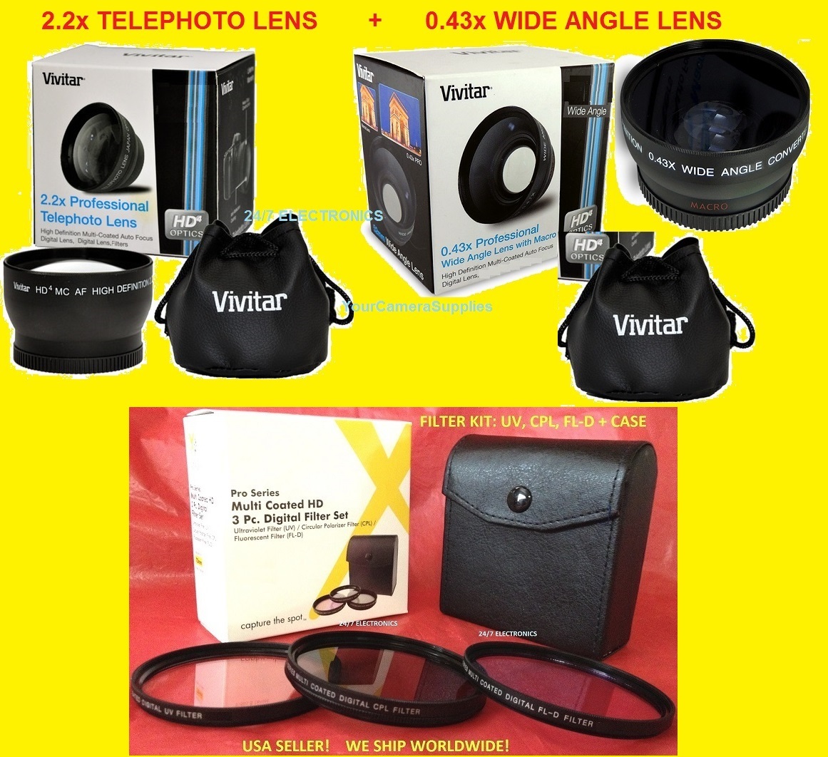 0.43x WIDE+2.2x TELEPHOTO LENS+FILTERS+43/52 mm CANON VIXIA HF R600 R700 R60 R70