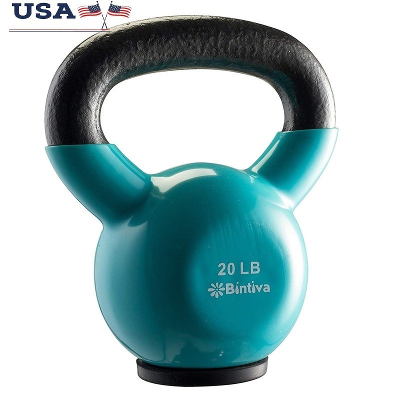 Vinyl Coated Cast Iron Kettlebell 20lb Stability Color Coded Exercise Equipment
