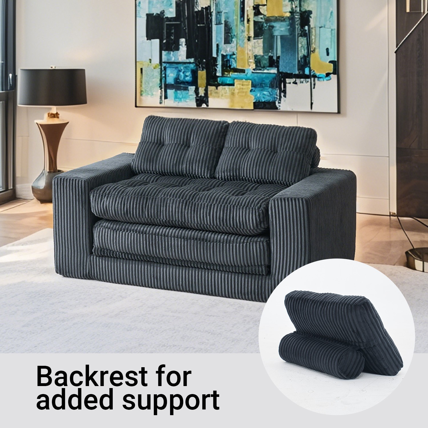Loveseat Sofa Bed with Memory Foam & Steel Frame - No Assembly, Convertible