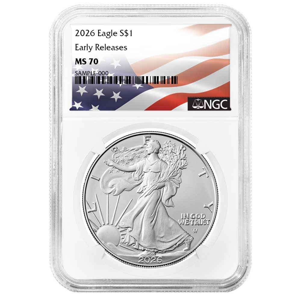 2026 $1 American Silver Eagle NGC MS70 ER Flag Label