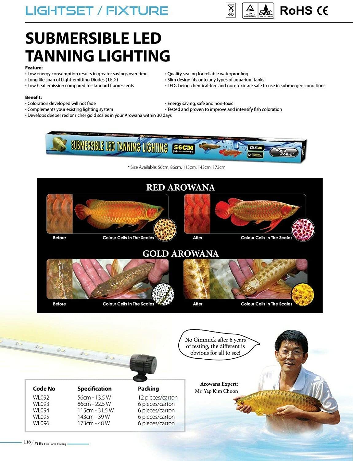 AQUA ZONIC AROWANA (SUBMERSIBLE) LED TANNING LIGHT (173 CM) 48 W