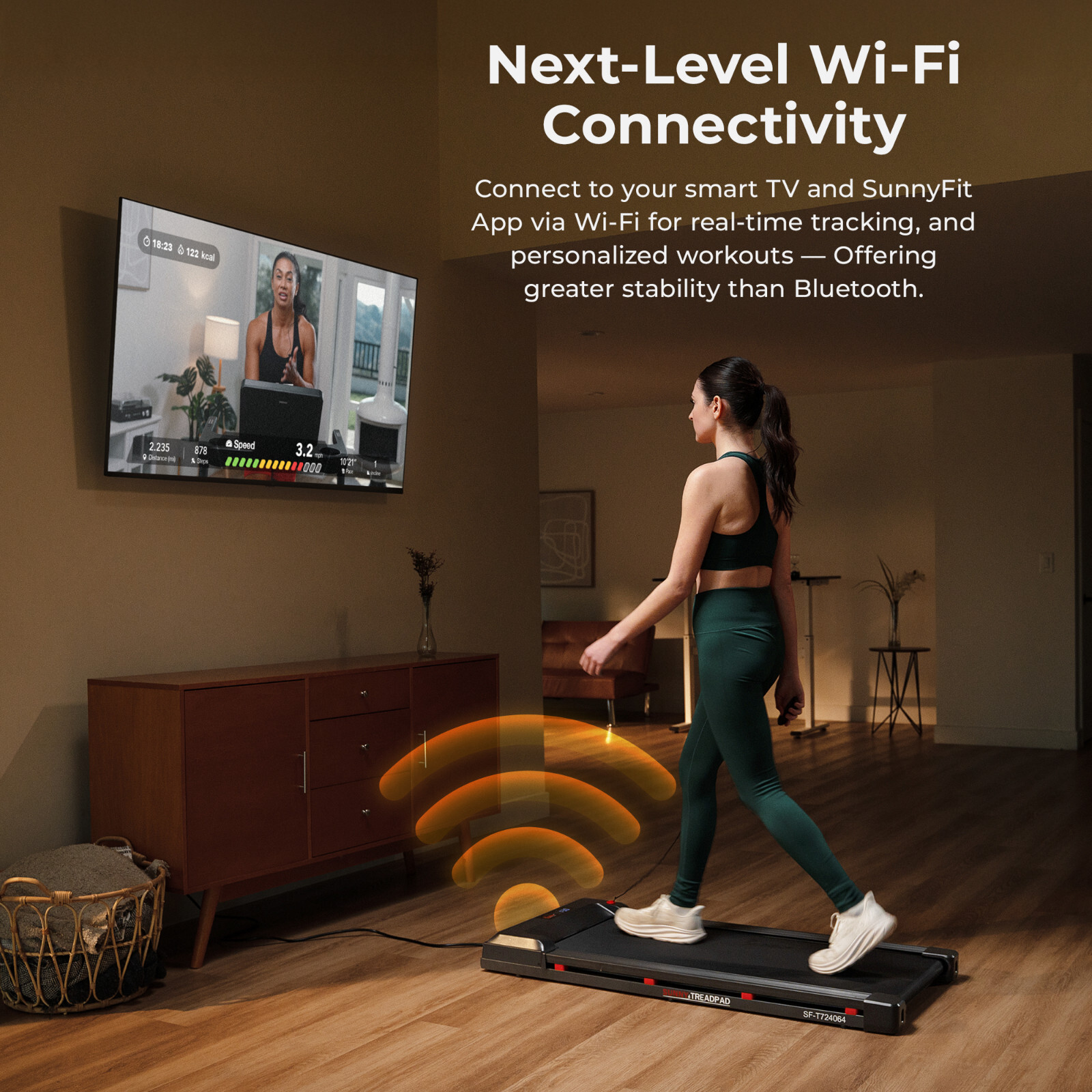 Smart Walking Pad Treadmill with Speed Remote Wifi Bluetooth Connection Compact