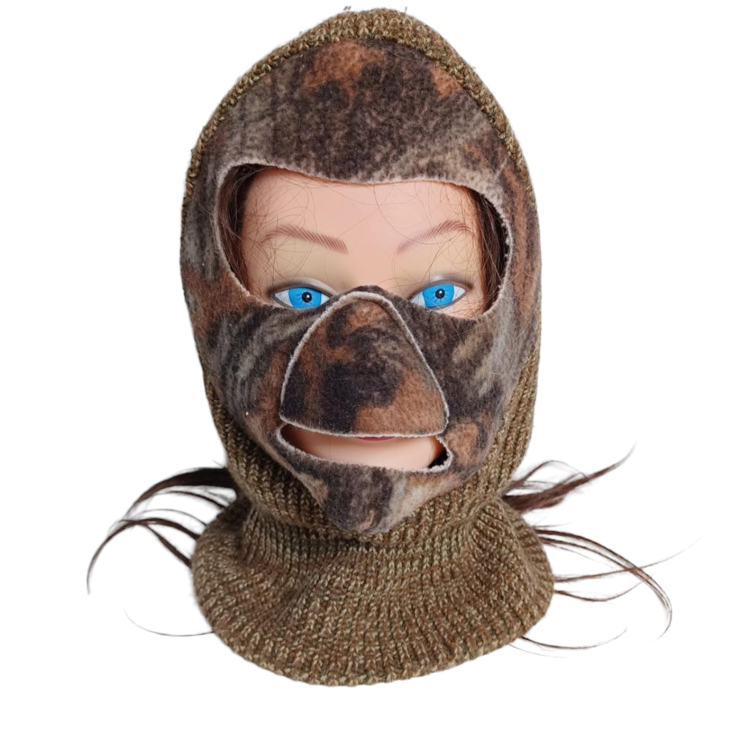 Camo Hunting Ski Face Mask Knit & Fleece Nose Coverage Hat