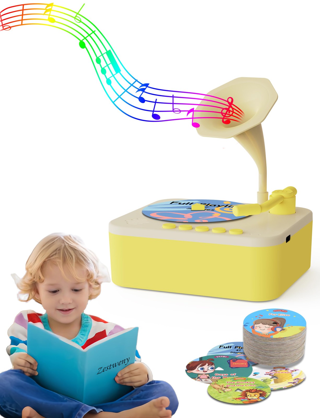 Jwatch Kids Phonograph with 96 Colorful Cards 3.3 x 4.13 x 2 inches, Yellow