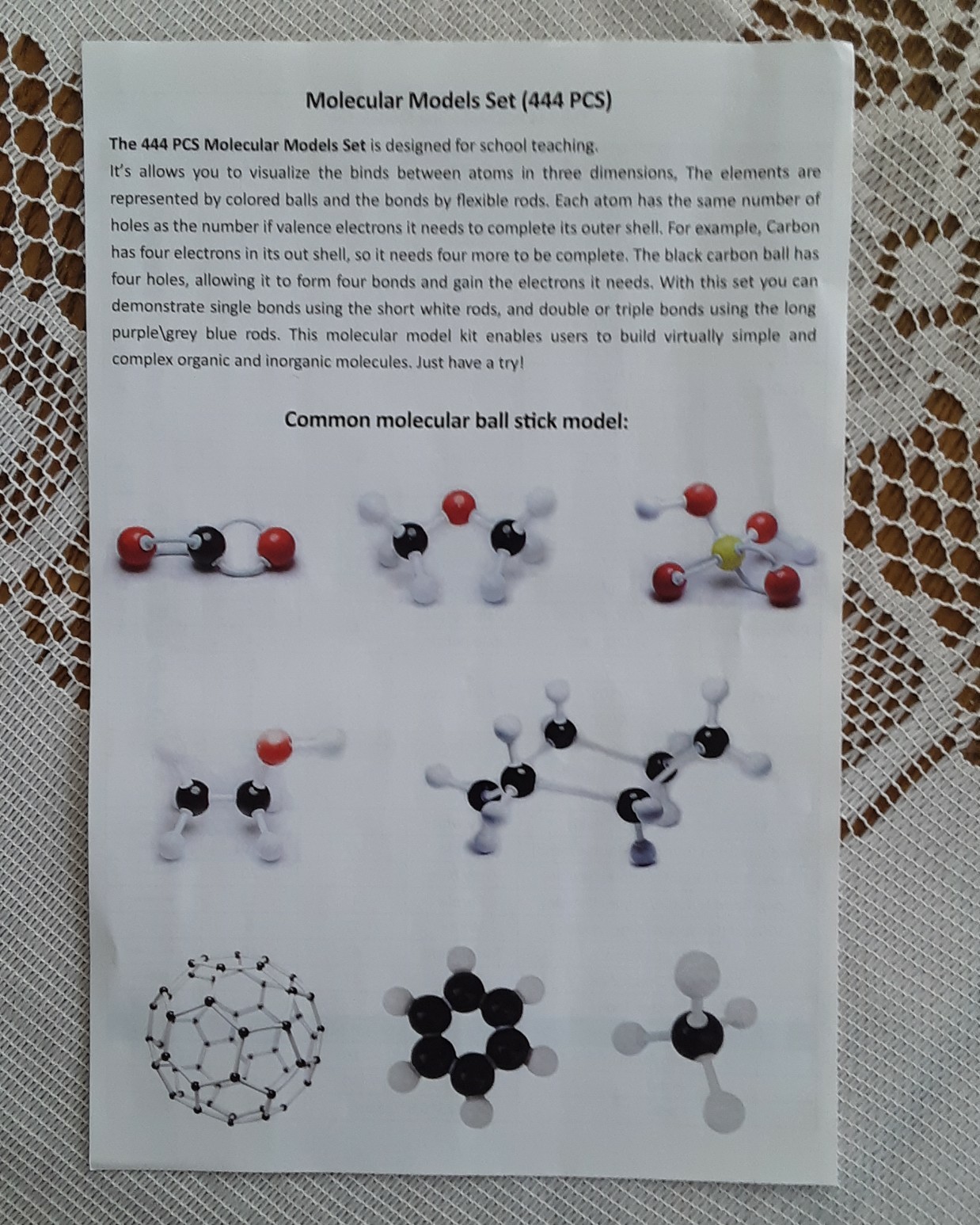 MOLECULAR MODELS SET 444 Pieces Educational School Molecules