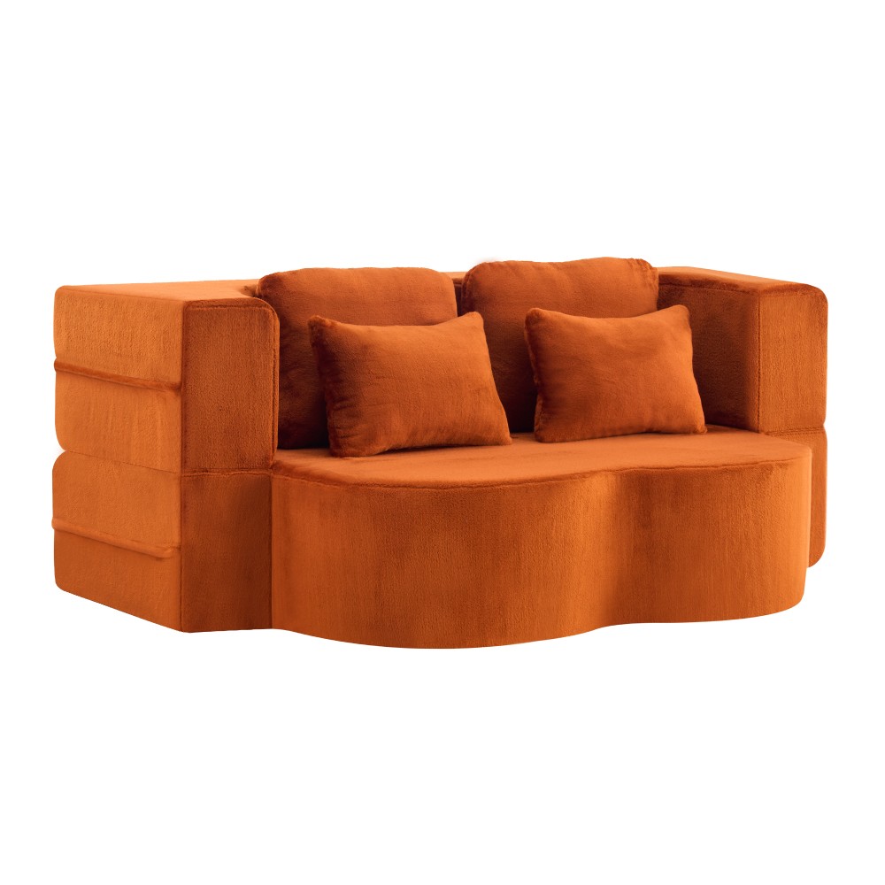 Folding Sofa Bed, Plush Orange Futon Mattress, High Density Foam