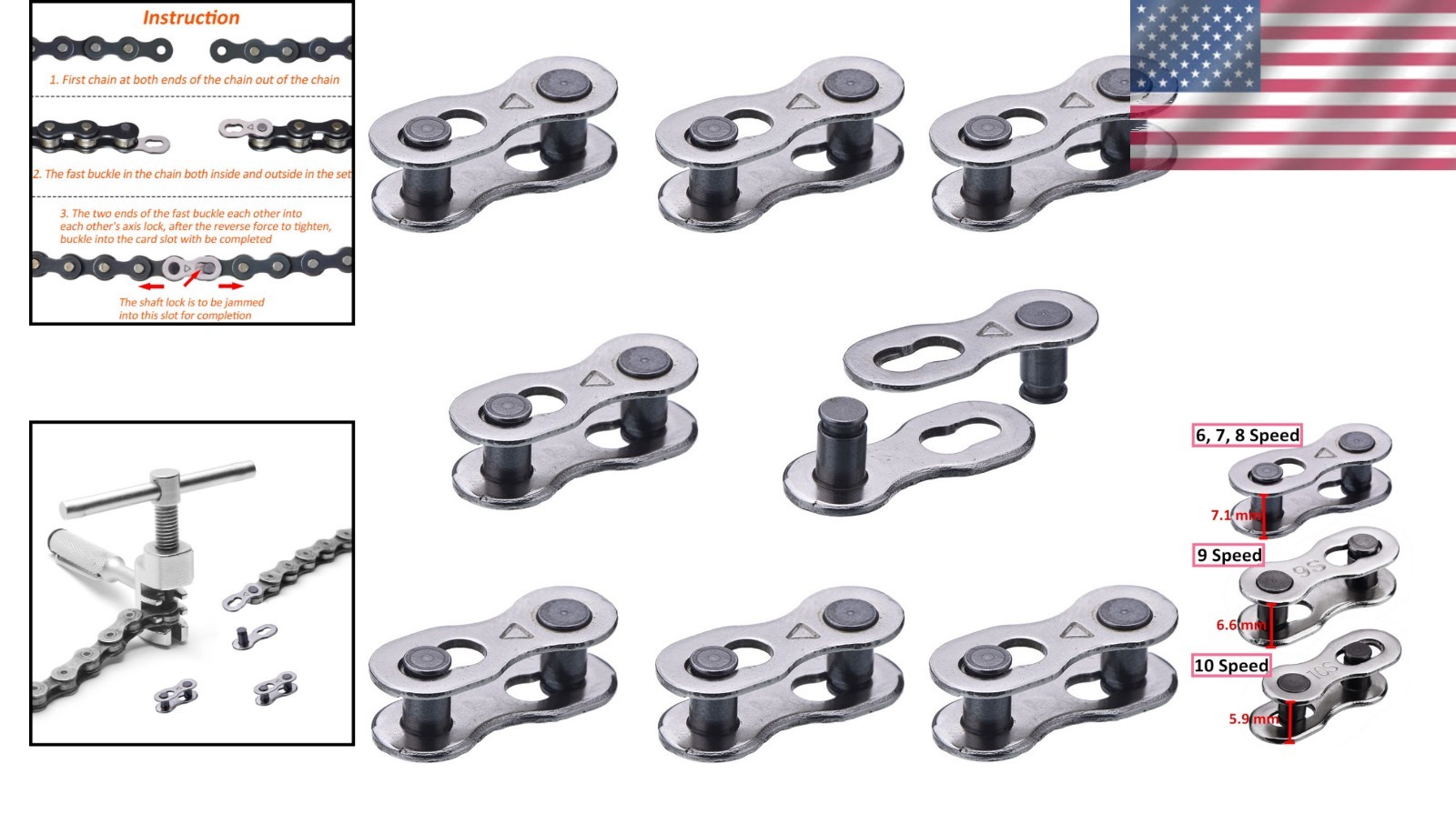 Compact 20mm Bicycle Master Links – 8 Pairs Compatible with 6-10 Speed Chains