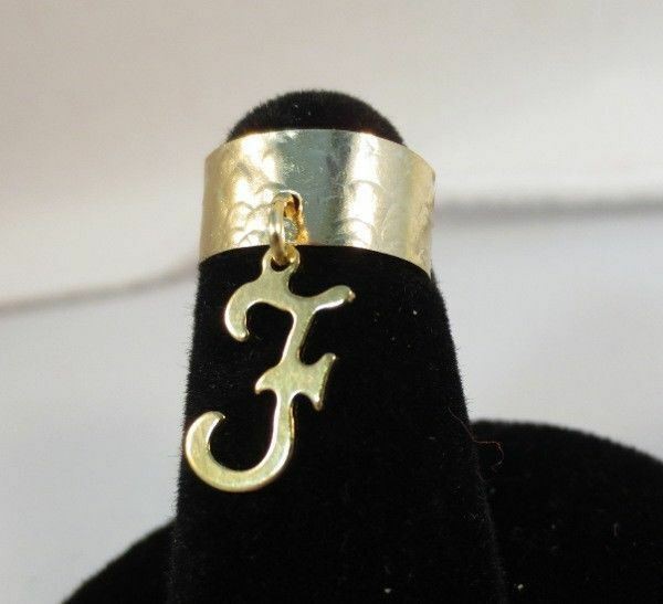 14KT GOLD EP HAMMERED DANGLE INITIAL F TOE RING