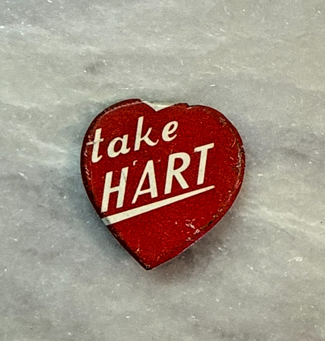 Vintage Political Pin " Take Heart" Gary President Fold Over Pin Original 1984