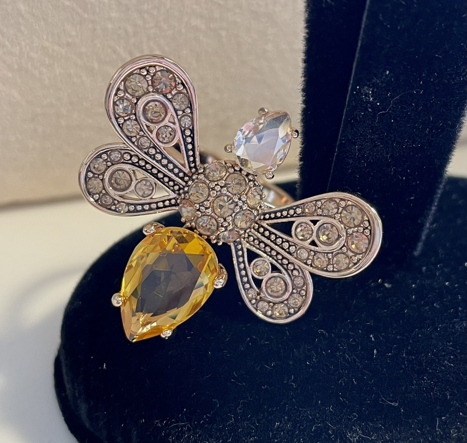 Joan Rivers Crystal Gemstone Bee Ring-  Size 9 (Yellow)