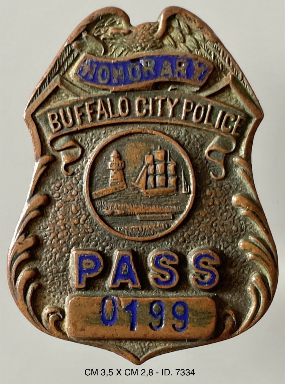 USA HONORARY BUFFALO CITY POLICE PASS VINTAGE BADGE PROPERTY B.P.D. STATI UNITI
