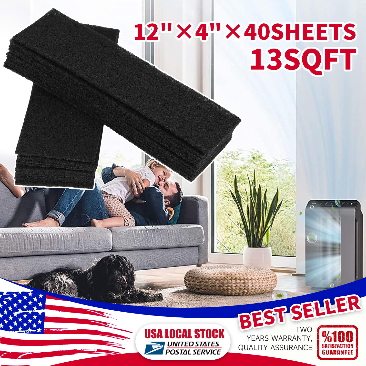 (40 Pack) Furnace Floor Register Vent Charcoal Carbon Filters 4" x 12"