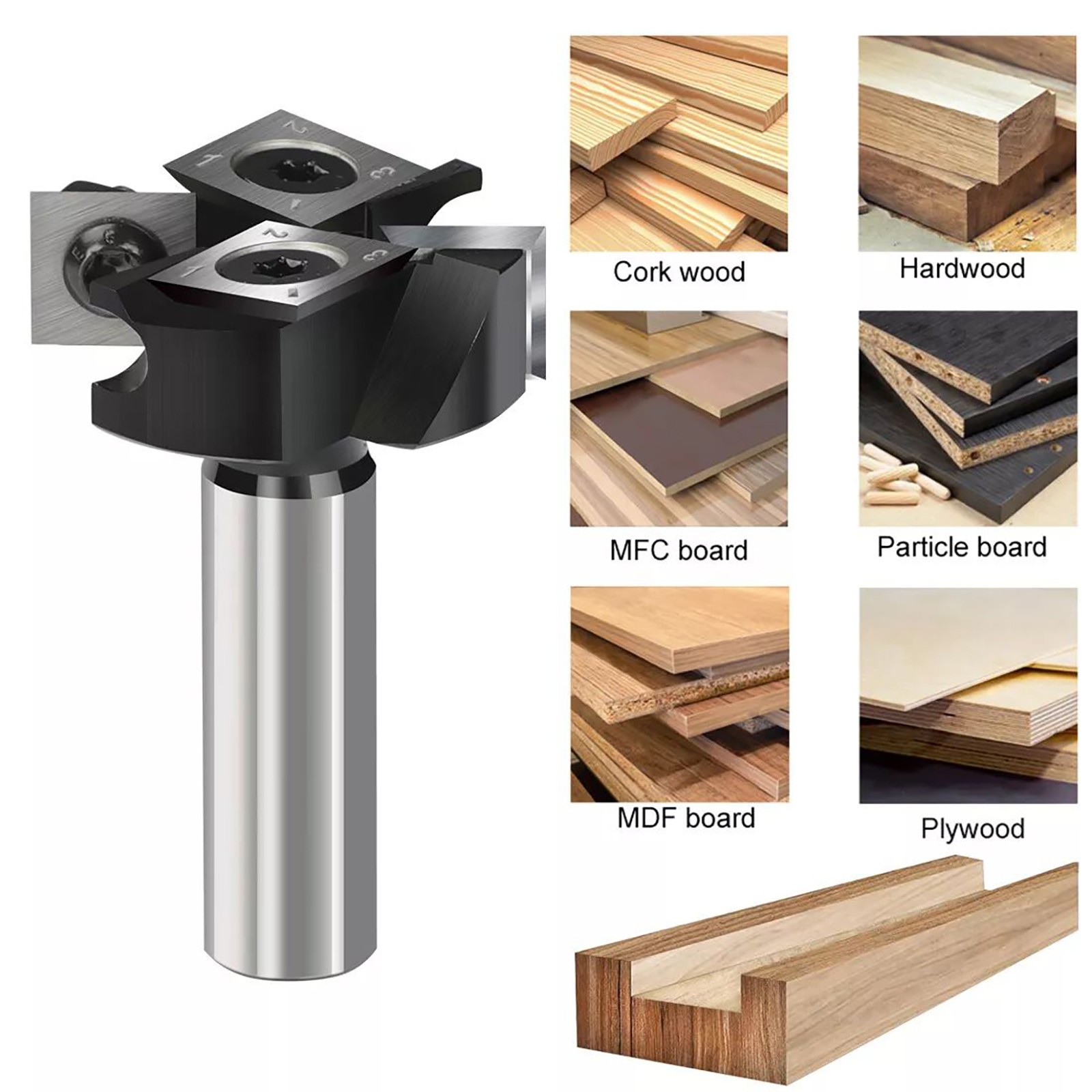 CNC Four Blade Cutter Router Bit 1/2" Shank 2+2 Inserts Cutter Planing Bit