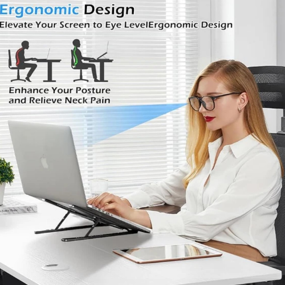 Aluminum Adjustable Laptop Stand - Foldable Portable Desk Riser Notebook Holder