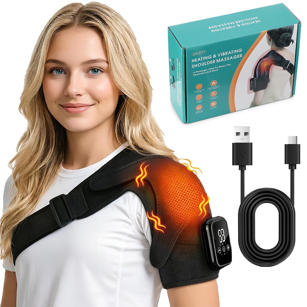 Cordless Shoulder Massager Pain Relief with 3 Vibration Modes, 3 Heating Levels