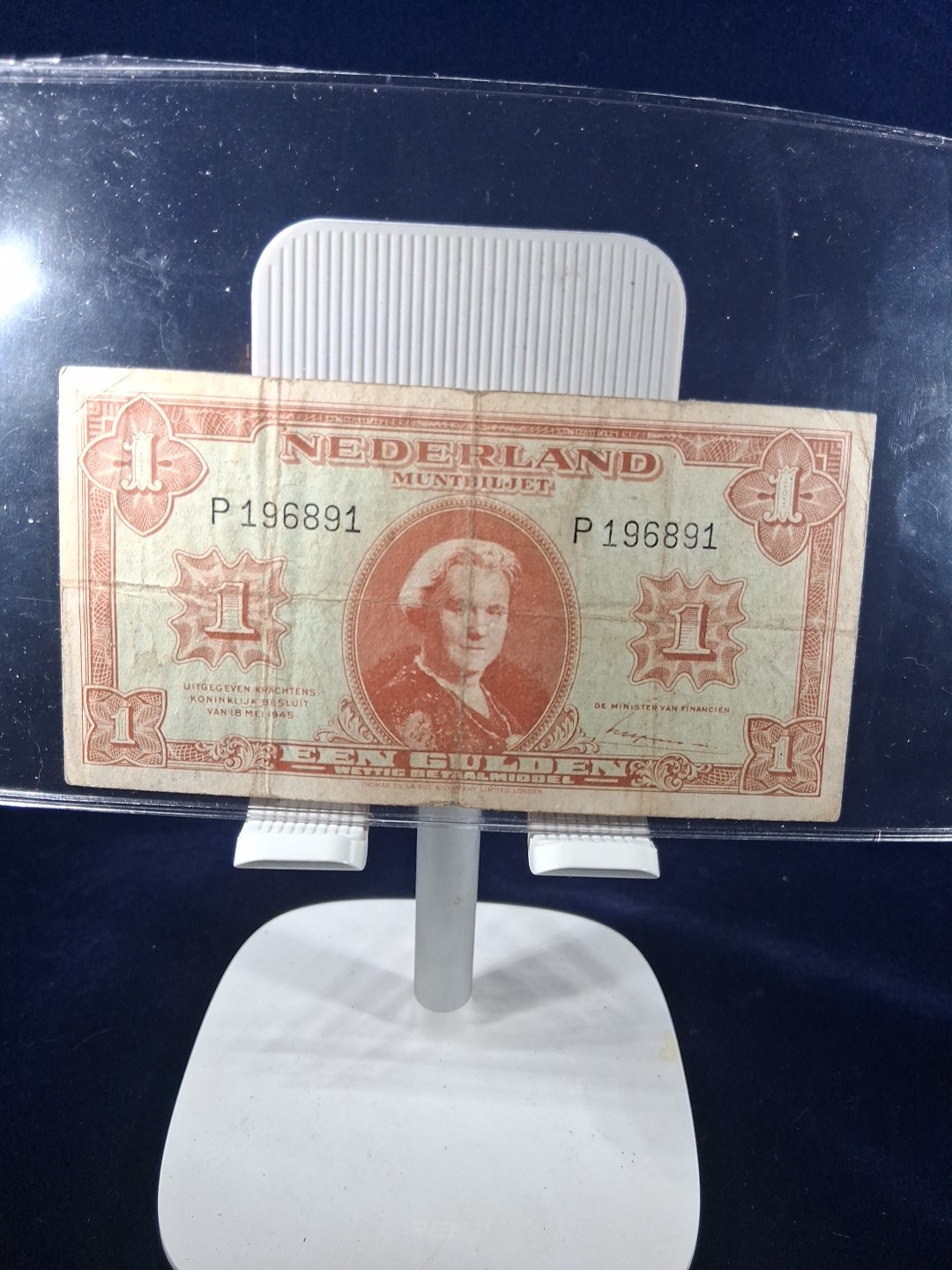 1945 NETHERLAND 1 GULDEN BANKNOTE MOUNT BILJET