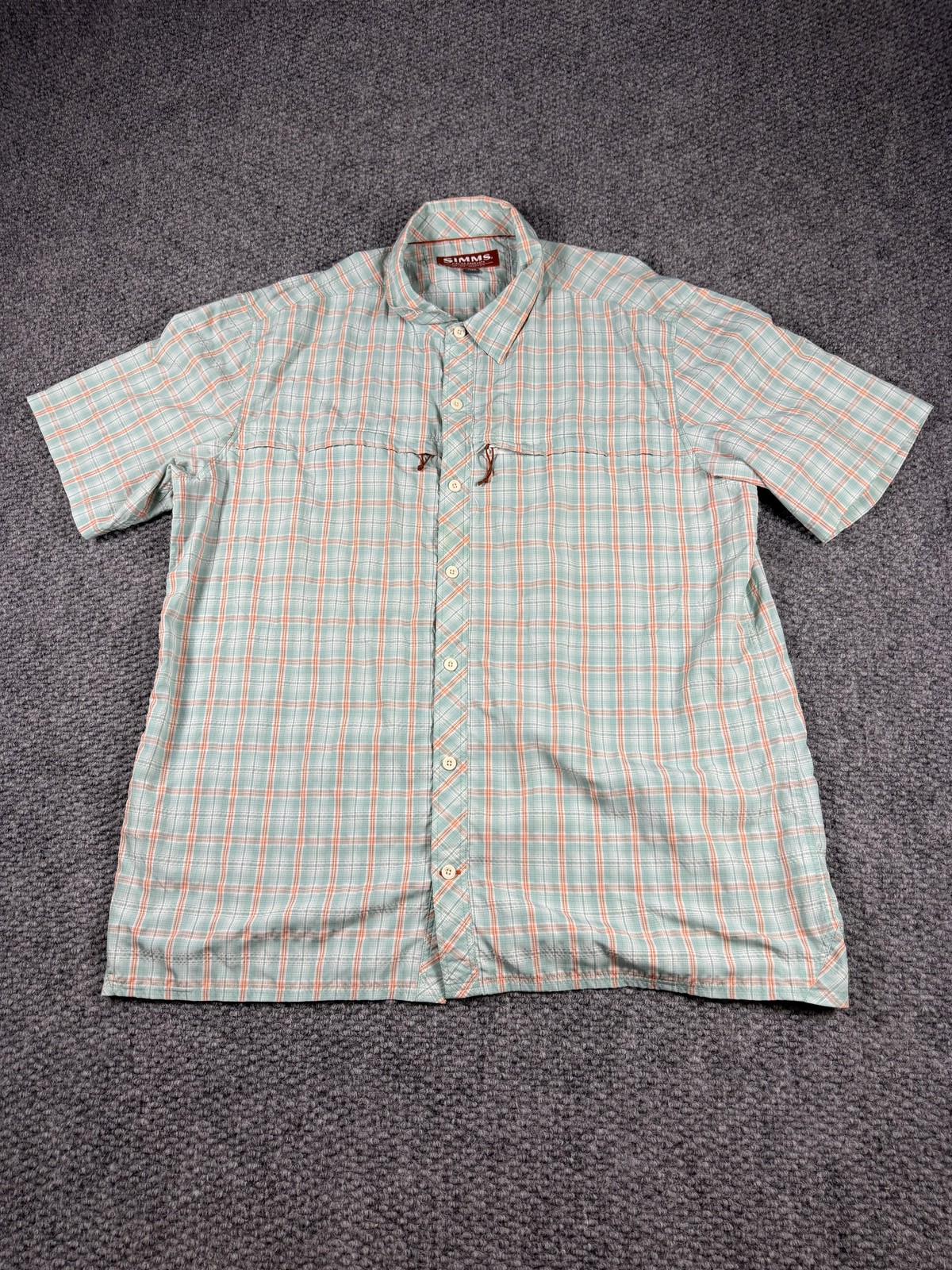 Simms Shirt Mens 2XL Green Plaid Short Sleeve Button Front Fishing Outdoor