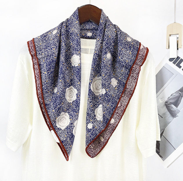 70% Cashmere 30% Silk Neckerchief 26'' Bandana flower Print Shawl Scarf Wrap new