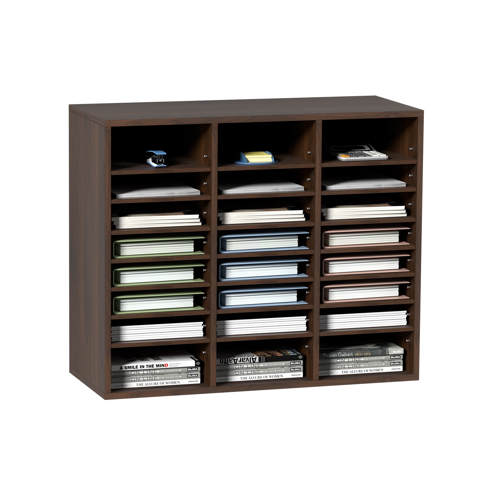 VEVOR Wood Literature Organizer Adjustable File Sorter 24 Compartments Brown