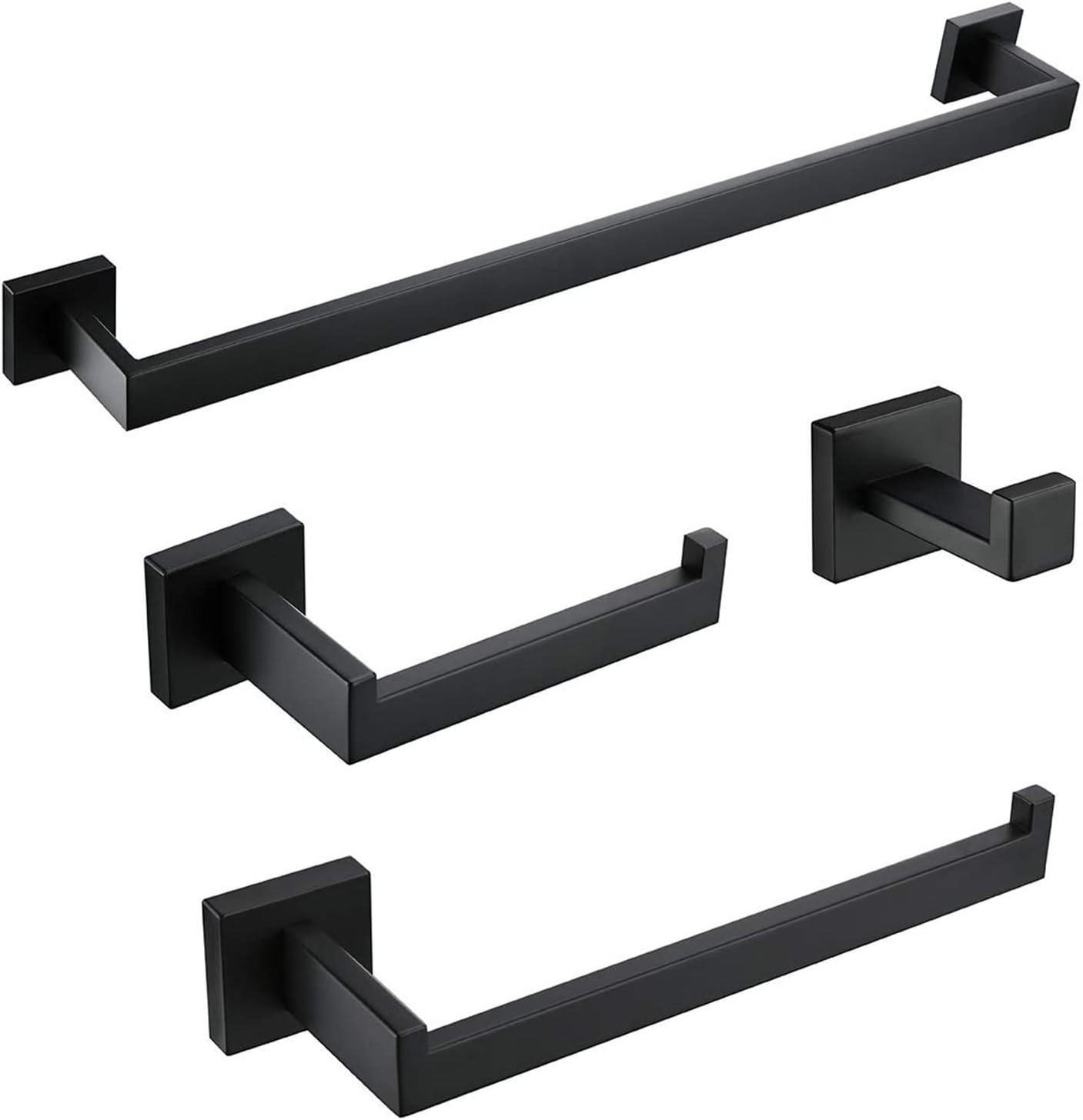 4-Pieces Matte Black Bathroom Hardware Accessories Set 24 Inch Towel Bar Towe