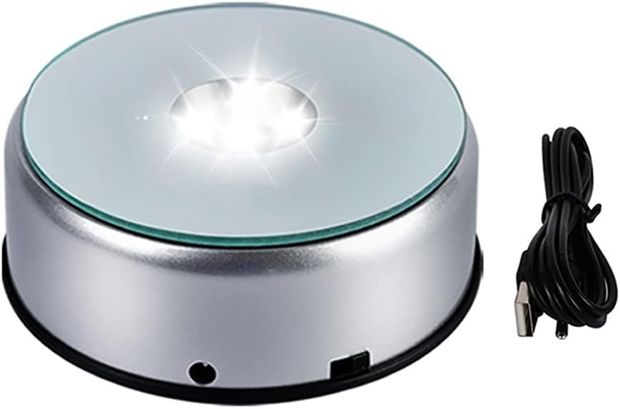 5 LED Display Base for Crystals Glass Art,White Light Rotating Crystal Display B