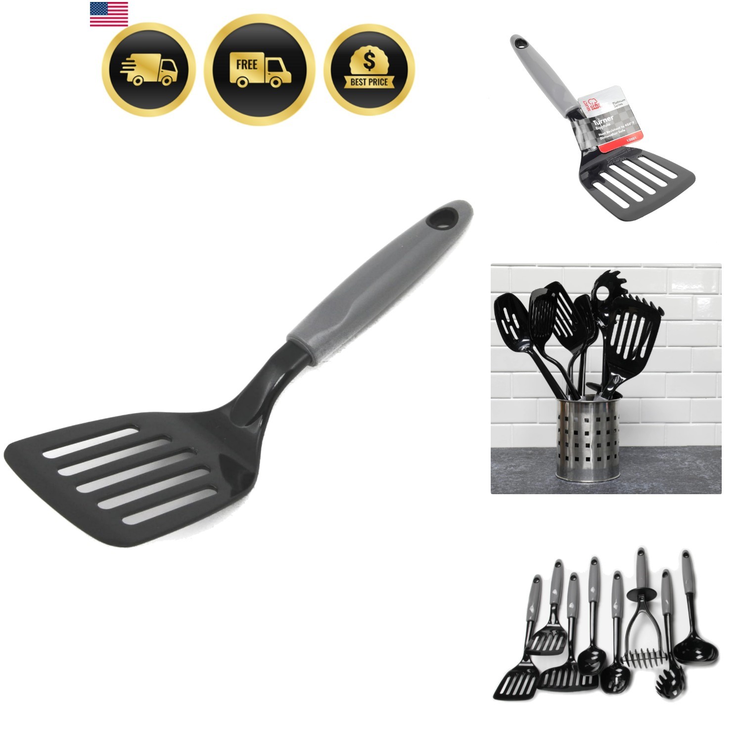 Select Nylon Short Turner/Spatula, 10.5 inch, Gray