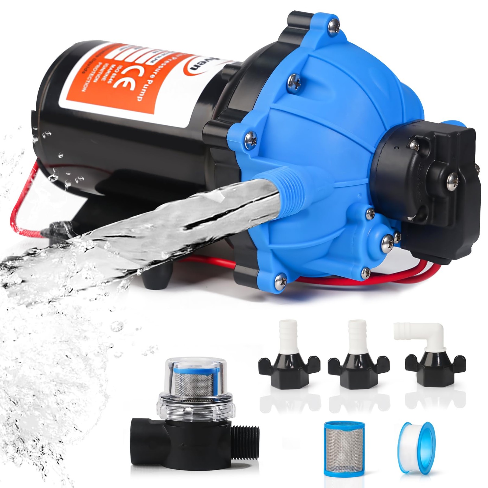 [Upgraded Version] 12V DC RV Fresh Water Pump, 7GPM 70PSI, Five Chamber Self-...