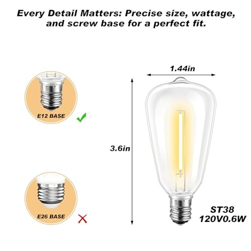 -Pack ST38 LED Replacement Bulbs Shatterproof Dimmable Vintage Edison Bulbs 10