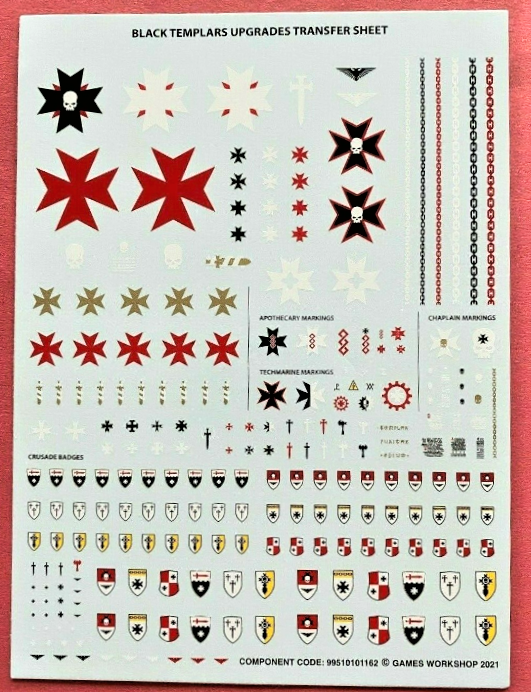 40K Black Templar TRANSFER SHEET from Upgrades Primaris Space Marines