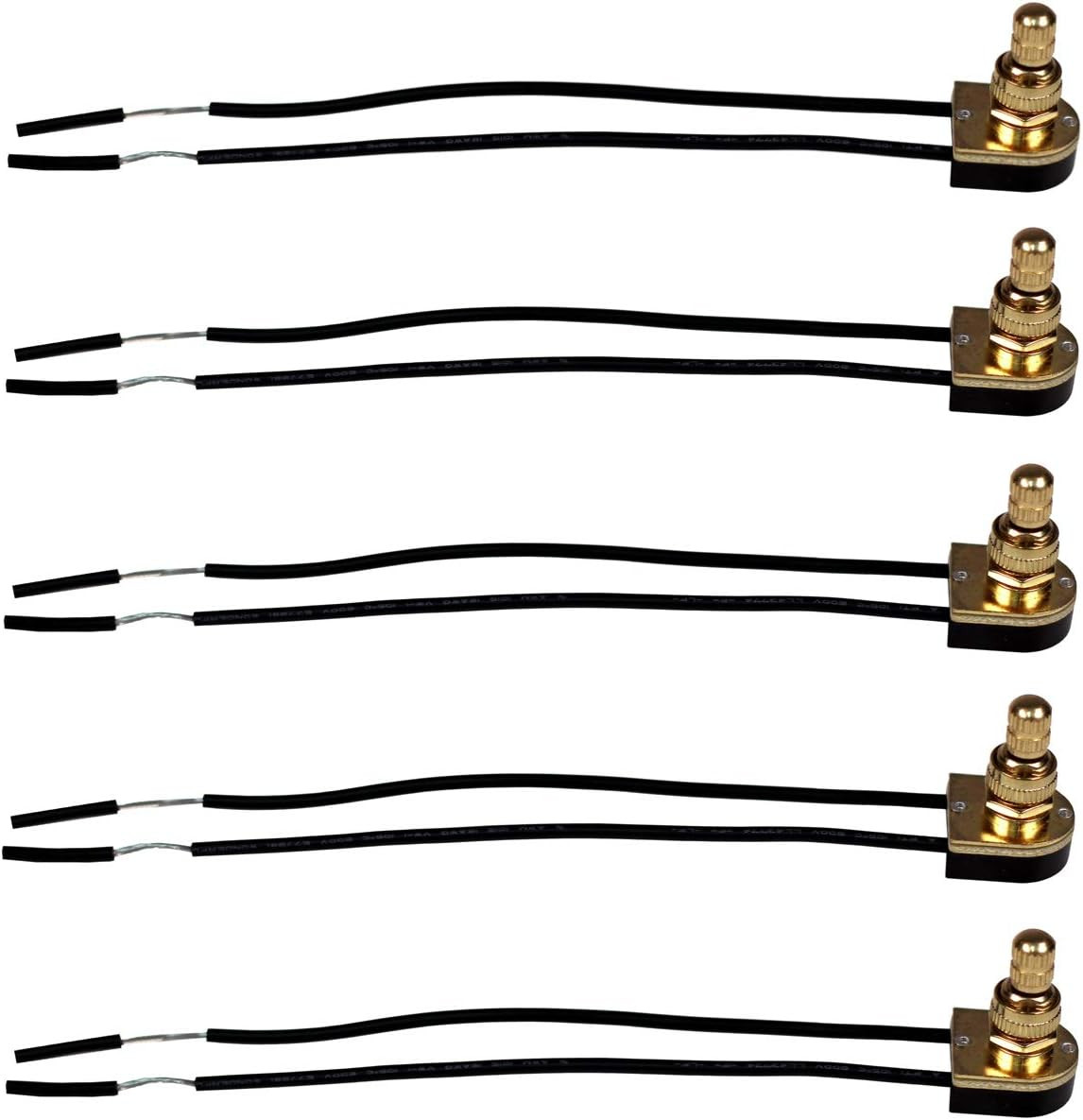 5 Pack of Rotary On/Off Switches, Single Circuit, 3A-120V, Brass Finish, Metal B