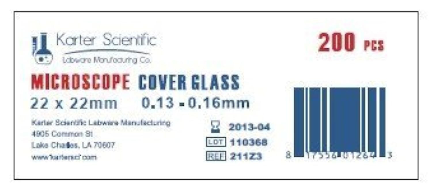 200 Pack 22x22mm Glass Microscope Cover Slips, Thick, Flat, Clear