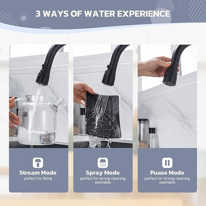 Pull Down Sprayer Kitchen Faucet with 10''Deck Plate &Soap Dispenser Matte Black