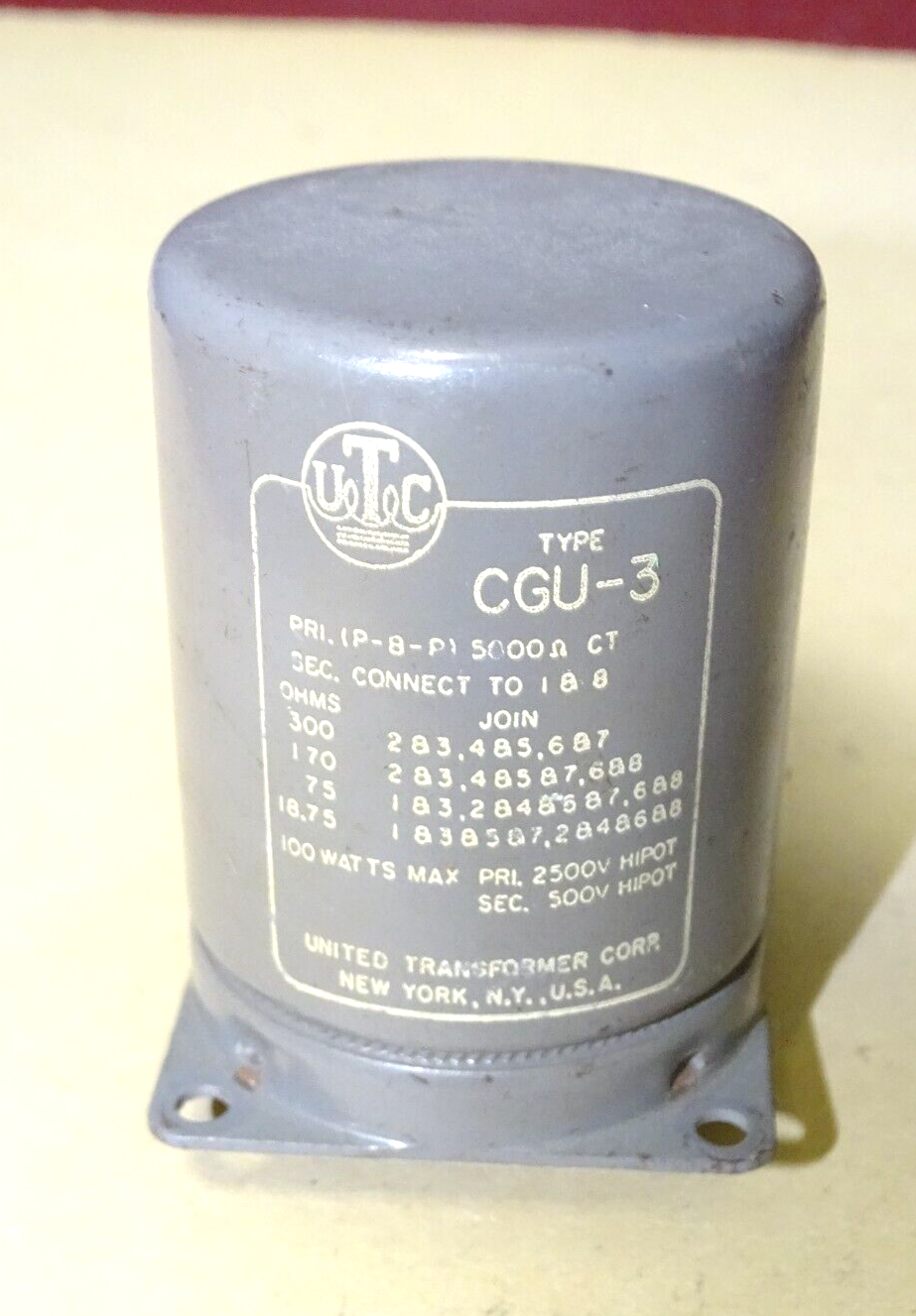 UTC Type CGU-13 Audio Output Transformer, 100 Watts, for Push/Pull 6550 Tubes