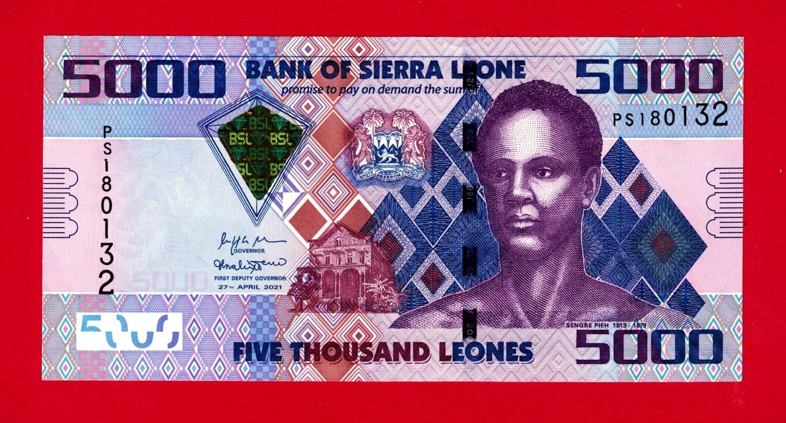 Sierra Leone 5,000 5000 Leones UNC Note Sign: K. M Kallon & I. L Stevens (P-32f)