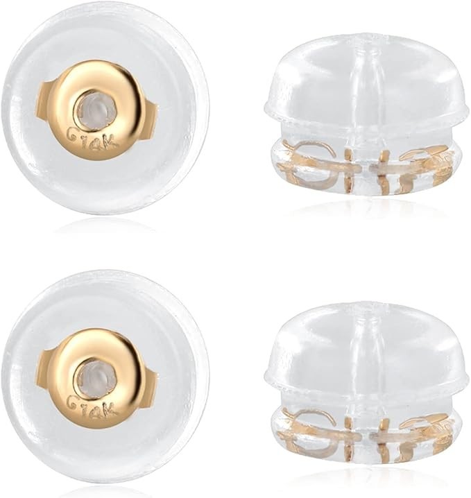 Comfortable Rubber Earring Backs - 2 Pairs with 14K Gold Backup for Fashion