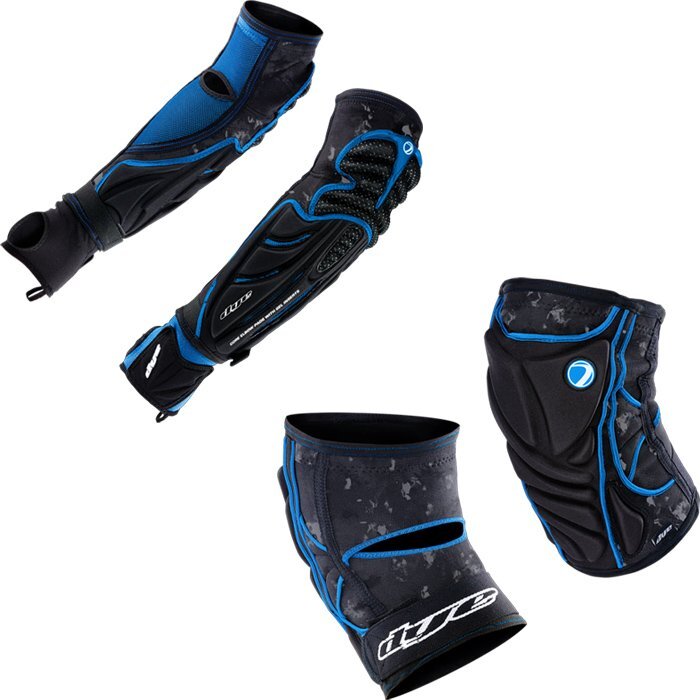 Dye Paintball Performance Elbow & Knee Pad Kit - DyeCam Black / Cyan - Small