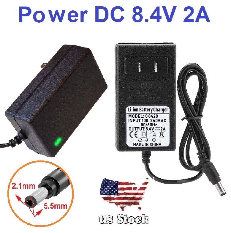 (US) DC 8.4V 2A Power Supply Adapter Replacement Charger For Lithium-ion
