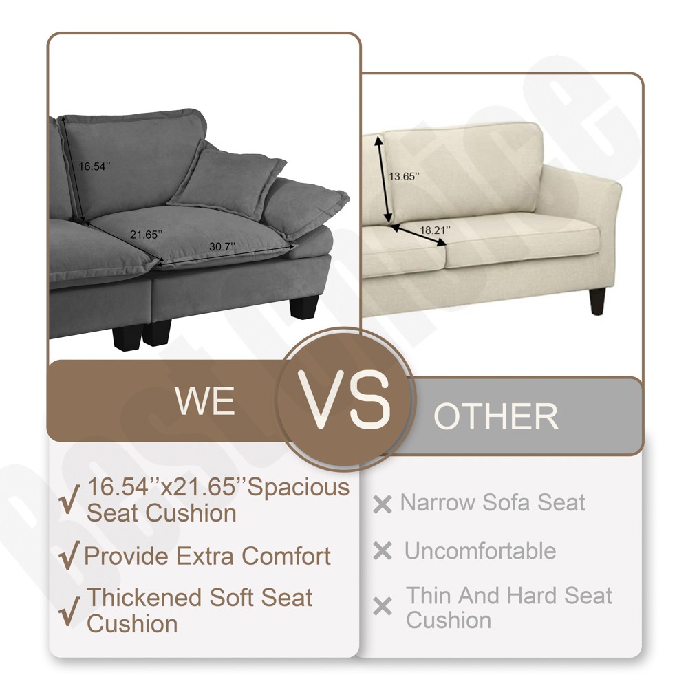 Modular Sectional Sofa, Cloud Couch with Sailboat Design, 1 Movable Ottomans & 2