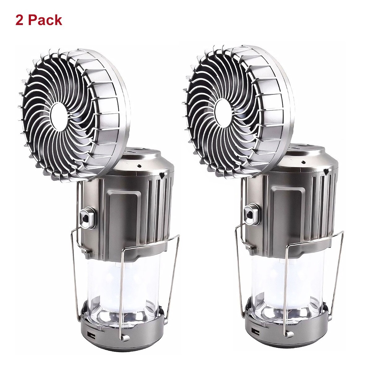 2 PCS Portable Solar Power Lamp Fan USB Rechargeable Tent Camping LED Flashlight